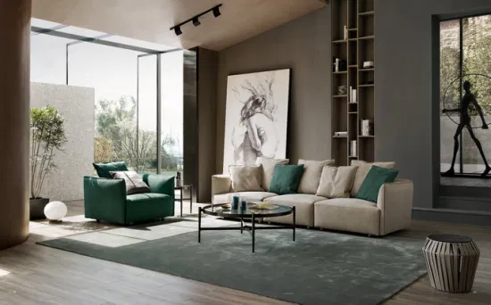 Set da soggiorno italiano moderno e contemporaneo di lusso per villa, divano moderno componibile ad angolo in tessuto, mobili per la casa