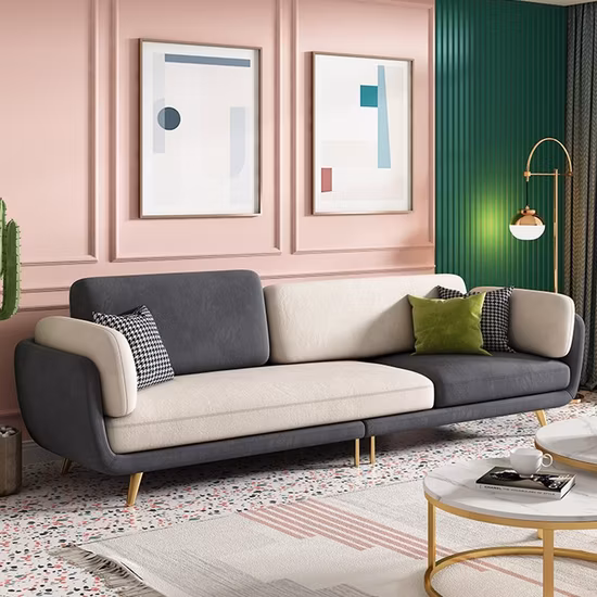 Set da soggiorno italiano moderno e contemporaneo di lusso per villa, divano moderno componibile ad angolo in tessuto, mobili per la casa